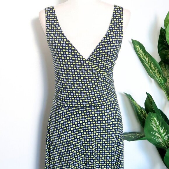 Boden Willa Navy Blue & Green Apple Print Jersey Surplice V-neck Midi Dress 8 - Picture 4 of 12
